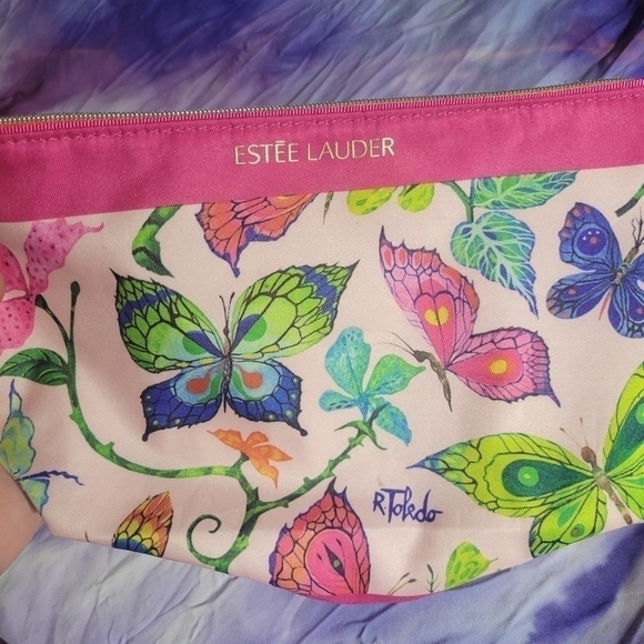 Estee Lauder Cosmetic Bag Butterfly Multicolored Makeup Zip Case - Picture 2 of 12